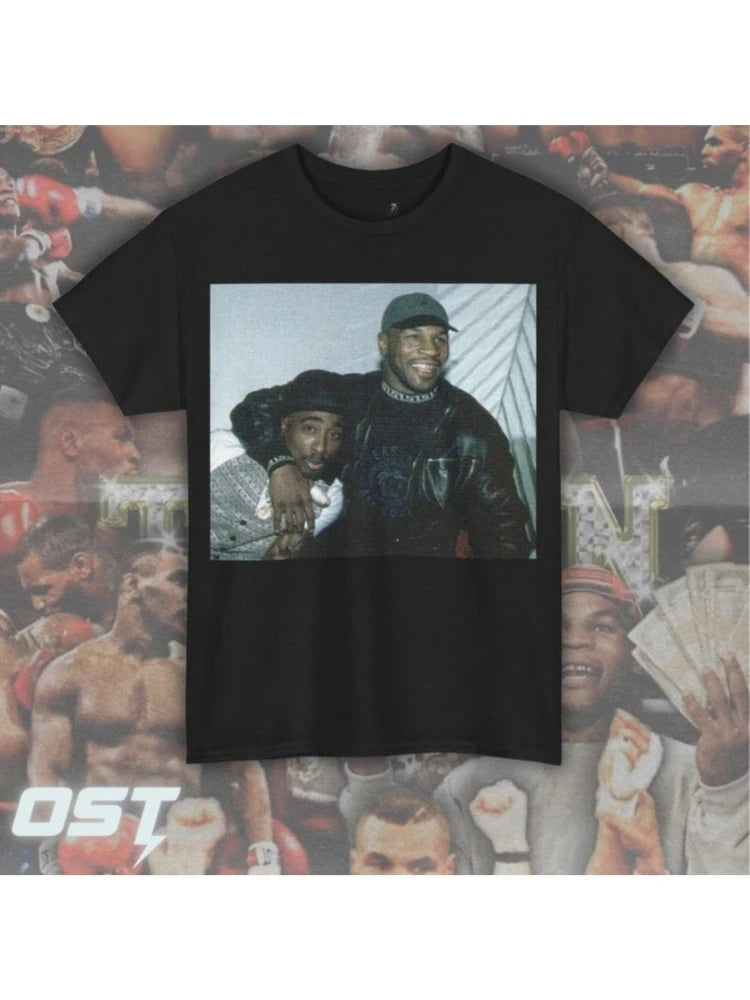 Men's Mike Tyson retro pattern-black hip-hop T-shirt, retro rapper design, cotton short-sleeved T-shirt.