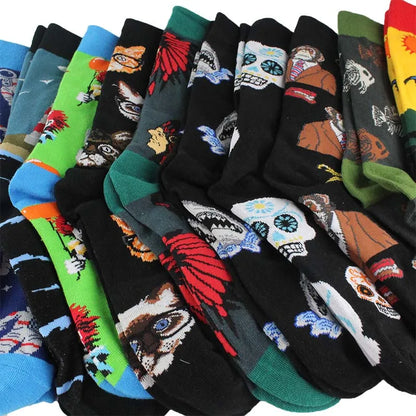 Happy Cool Harajuku Crew Mens Socks Hip Hop Street Big Size Funny Socks Men Skateboard Painting Calcetines Homme Divertidos Sox