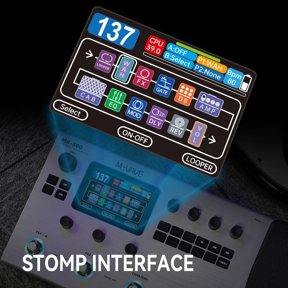 M-VAVE MK-300 Guitar Multi-Effect Processor | ANN Neural Modeling 120AMP/360FX | 10h 150s STEREO LOOPER128 Drum MIDI DAW
