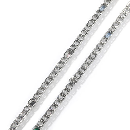 Hip Hop Color CZ Stone Paved Bling Iced Out Cross Tennis Link Chain Bracelets Necklaces for Men Women Unisex Rapper Jewelry