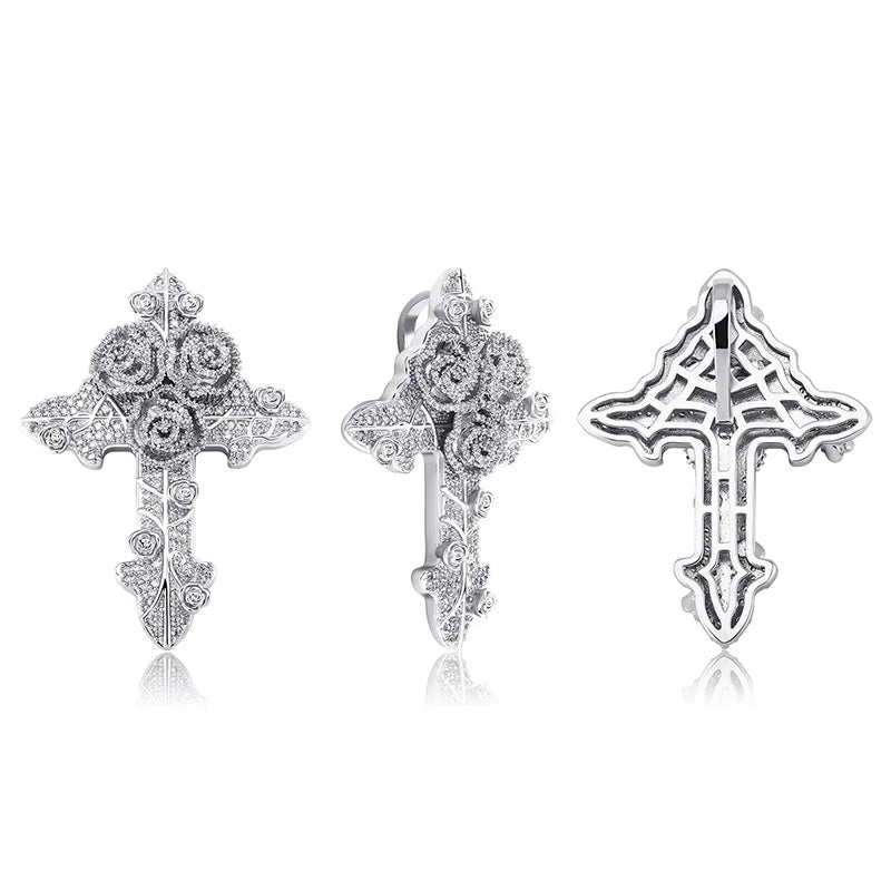 Hip Hop Micro Paved AAA Cubic Zirconia Bling Iced Out Flowers Cross Pendants Necklaces for Men Rapper Jewelry Drop Shipping