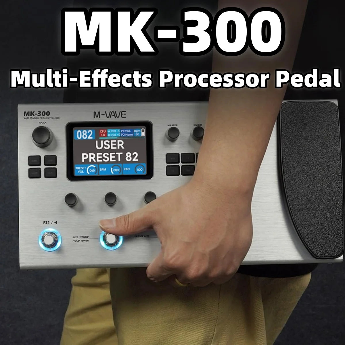 M-VAVE MK-300 Guitar Multi-Effects Pedal: 3.5" LCD/320+FX/100 Cabs/120Amps/128 Drum Machine/Drum Machine/USB/XLR/MIDI
