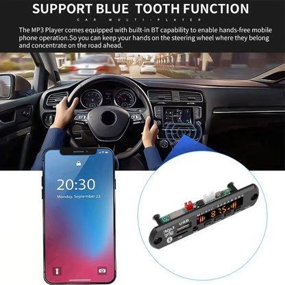 Black mp3 decoder board with bluetooth 5.3 and digital display for wma car music in 12v wireless car kit