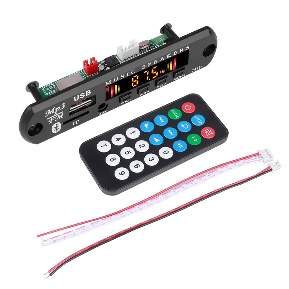 Black plastic mp3 decoder board car kit wireless with digital display usb aux ports and remote for wma car music use