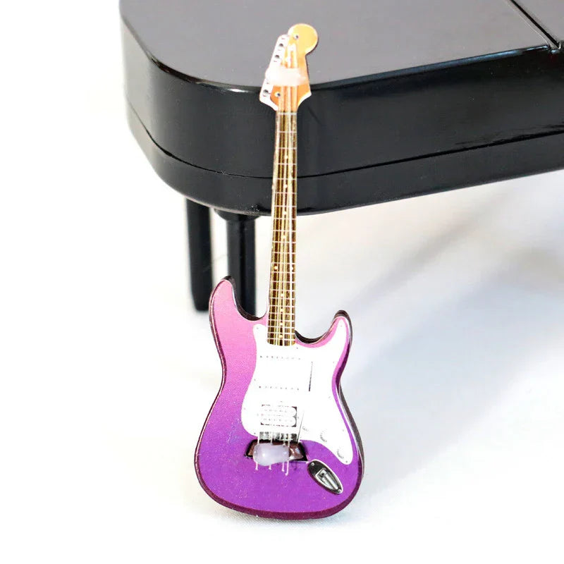 Purple and pink gradient electric guitar pin with white pickguard metallic finish for dollhouse miniature furniture playset model living room