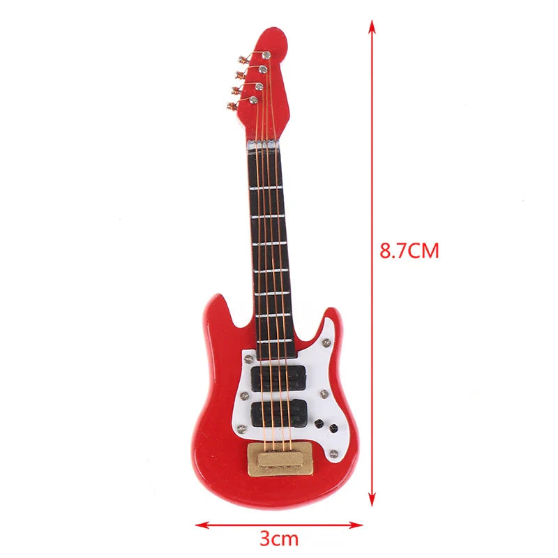 Red miniature electric guitar with white pickguard and black fretboard in 1 12 dollhouse miniature furniture playset model living room