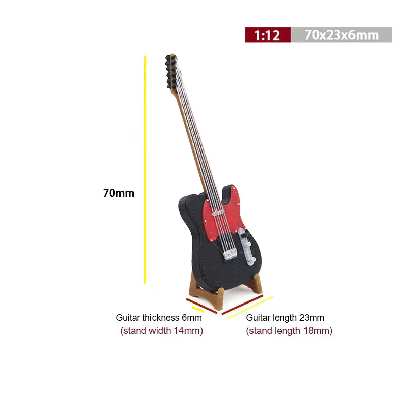 Red and black glossy 1 12 scale electric guitar model for dollhouse miniature furniture playset living room décor