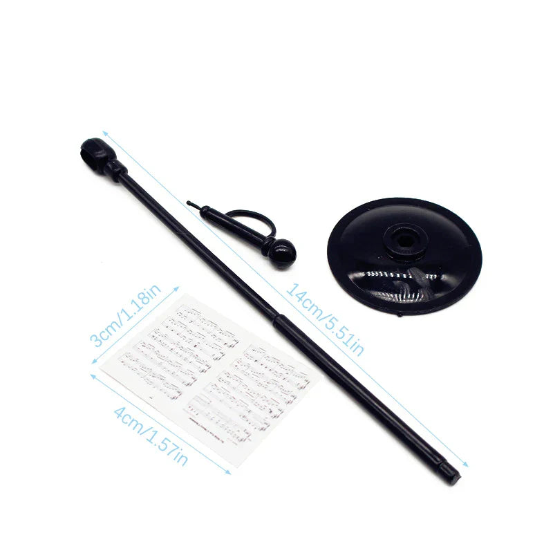 Black metal dollhouse miniature furniture music stand with adjustable height and round base for model living room decor