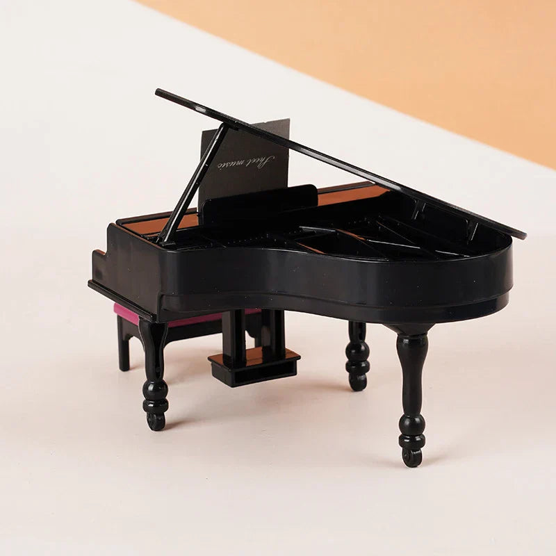 Black glossy 1:12 dollhouse miniature furniture grand piano model with detailed legs for model living room décor
