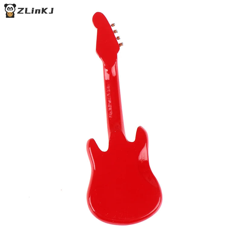 Vibrant red dollhouse miniature music electric guitar model pin with glossy finish for kids musical toy dollhouse accessory