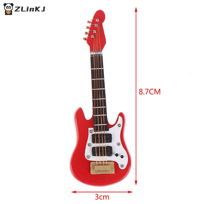 Red 1 12 dollhouse miniature music electric guitar model with white pickguard black fretboard and gold bridge for kids musical toy