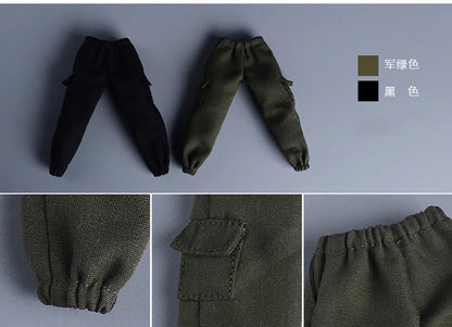 Olive green male hip hop cargo pants with elastic waistband drawstring textured fabric pockets half zipper
