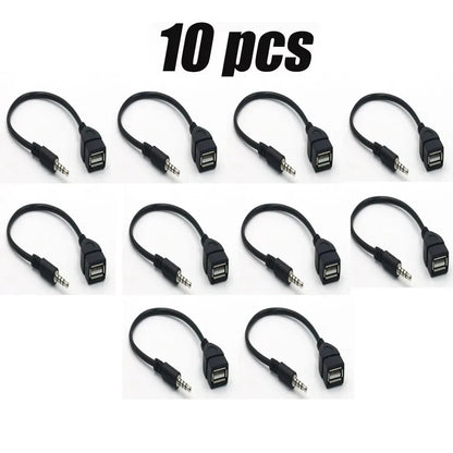 Set of ten black usb audio cable adapters with 3.5mm jack for car audio cable headphone conversion