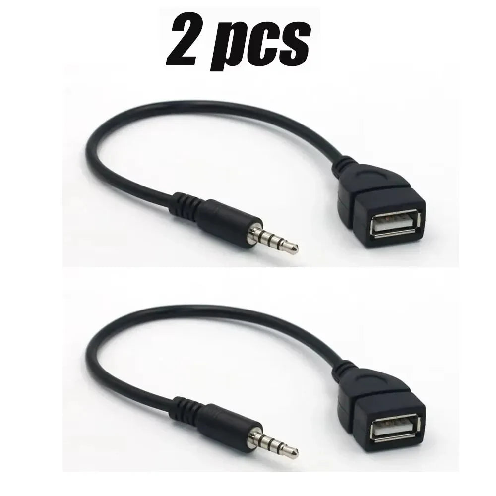 Black usb audio cable car adapter with durable plastic connectors and flexible wires for car audio cable electronics