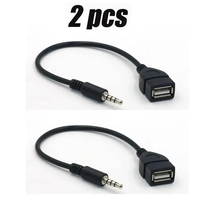 Black usb audio cable car adapter with durable plastic connectors and flexible wires for car audio cable electronics