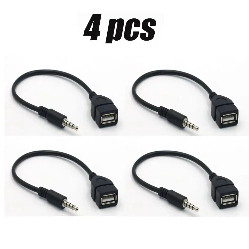 Black usb 2.0 female-to-male car audio cable with 3.5mm jack for cable car electronics and usb audio cable connectivity