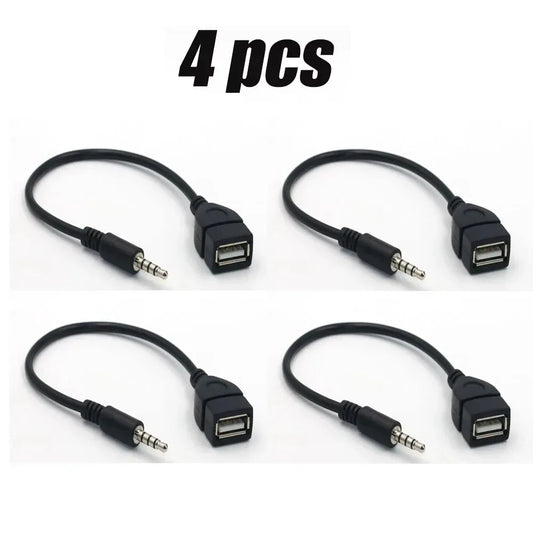 Black car audio cable usb audio cable with 3.5mm male jack and usb type-a female port for car electronics