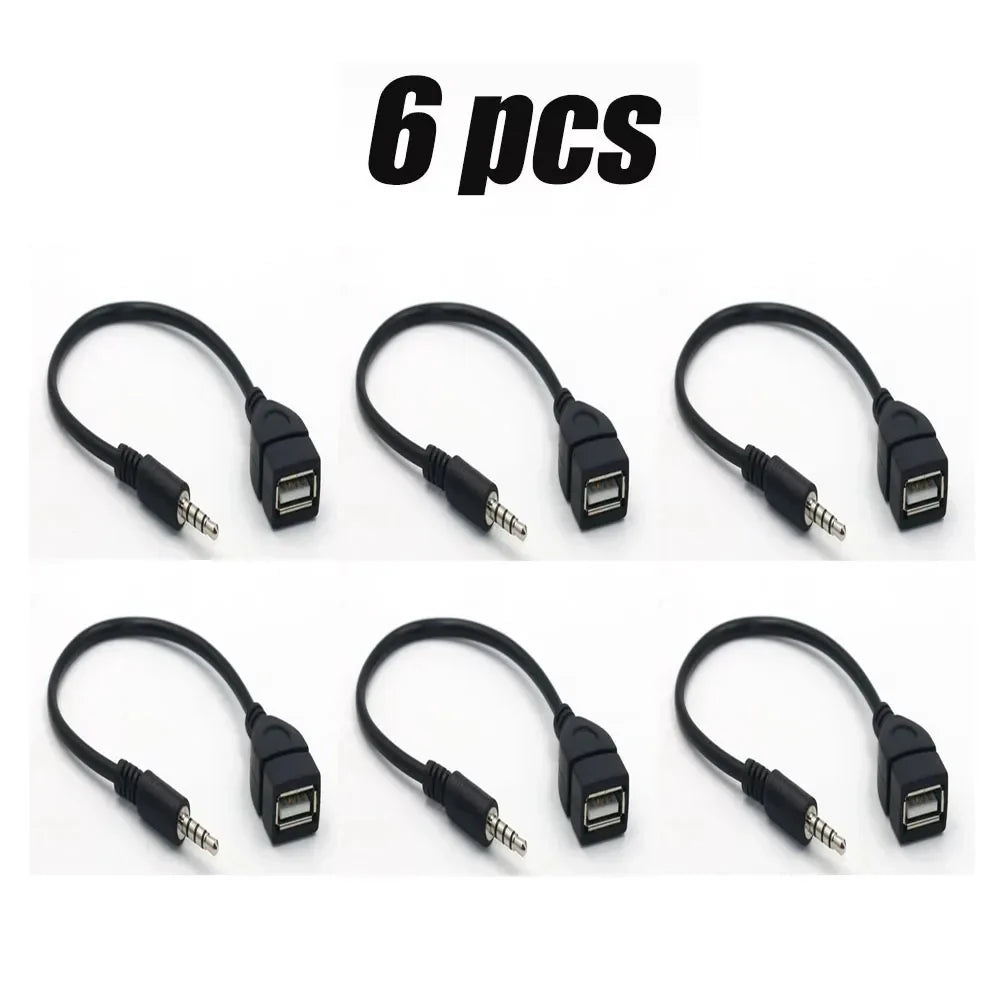 Six black usb audio cable car audio cables with durable plastic connectors for cable car electronics use