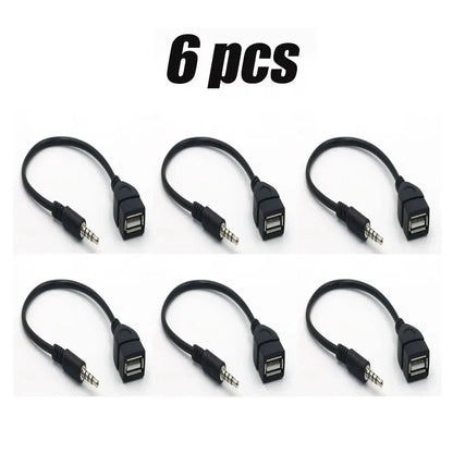 Six black usb audio cable car audio cables with durable plastic connectors for cable car electronics use