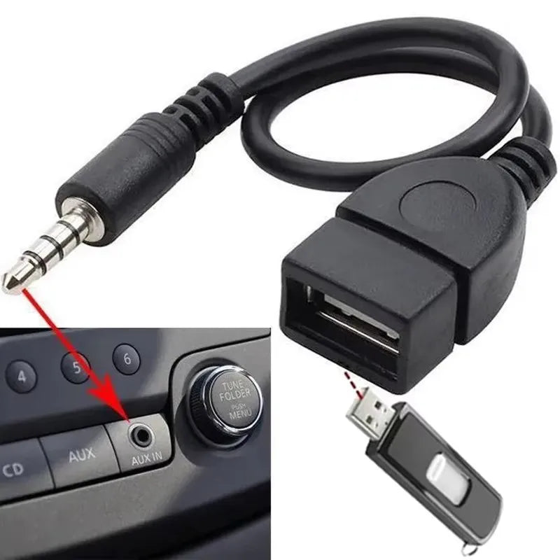 Black usb audio cable with coiled design and molded connectors for car audio cable car electronics use