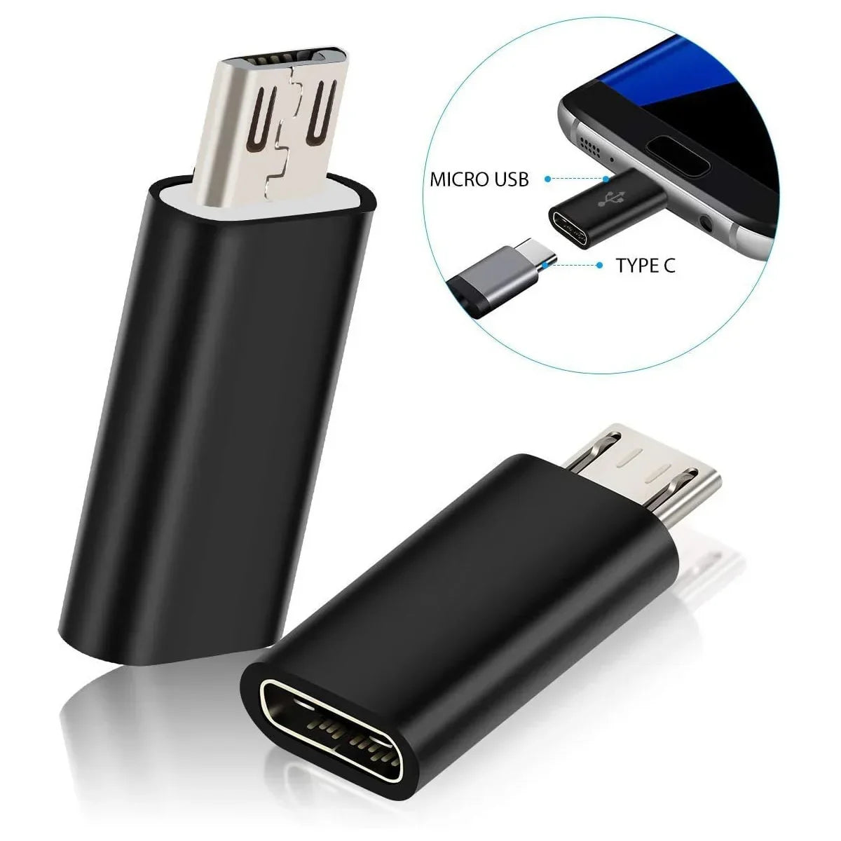 Black plastic usb c female to micro usb male adapter with silver contacts for nexus lg xbox and samsung galaxy devices