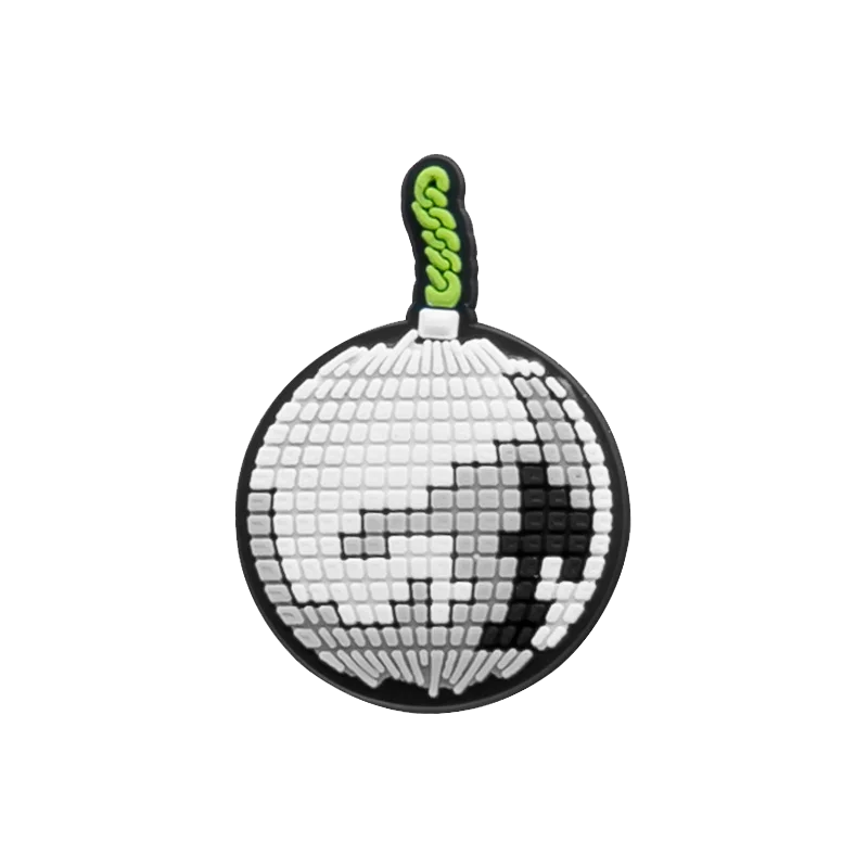 A shiny silver disco ball charm with green fuse from 20pcs musical instruments accessories decorations buckles for men women kids
