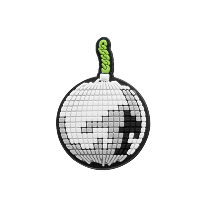 A shiny silver disco ball charm with green fuse from 20pcs musical instruments accessories decorations buckles for men women kids