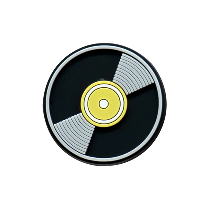 Black vinyl record shaped pin with silver grooves and yellow center label for 20pcs musical instruments accessories decorations buckles