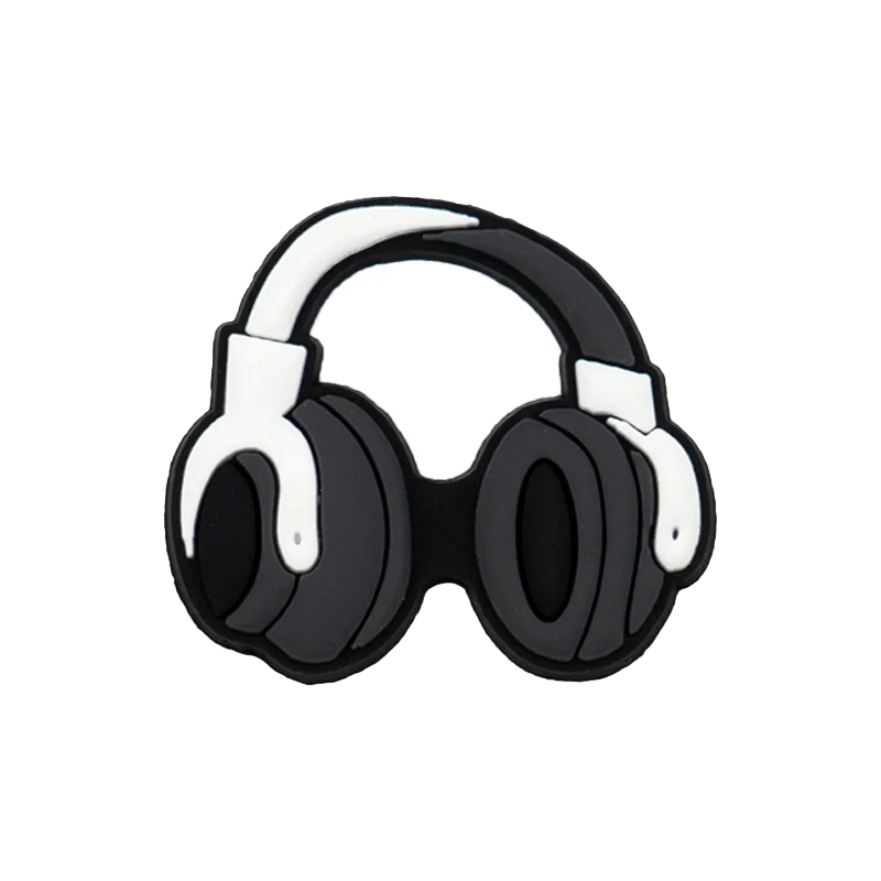 Black and white over-ear headphones featured in 20pcs musical instruments accessories decorations buckles set for men women kids