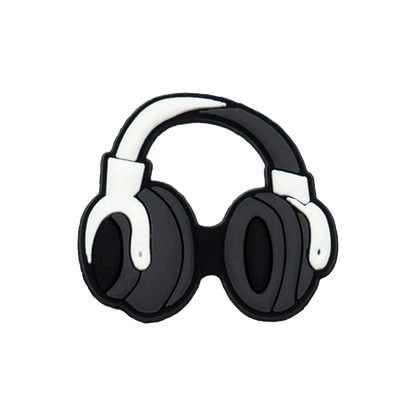 Black and white over-ear headphones featured in 20pcs musical instruments accessories decorations buckles set for men women kids