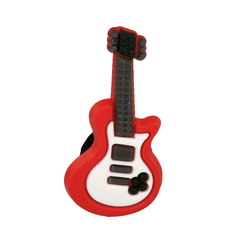 Red and white lego-style electric guitar charm with black details for 20pcs musical instruments accessories decorations buckles
