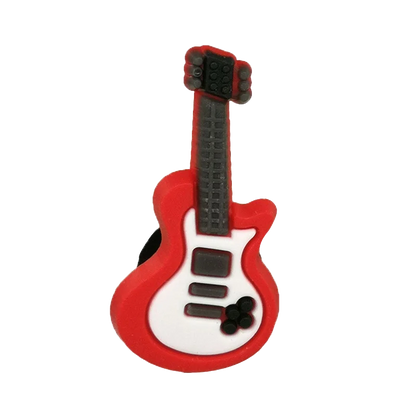 Red and white lego-style electric guitar charm with black details for 20pcs musical instruments accessories decorations buckles