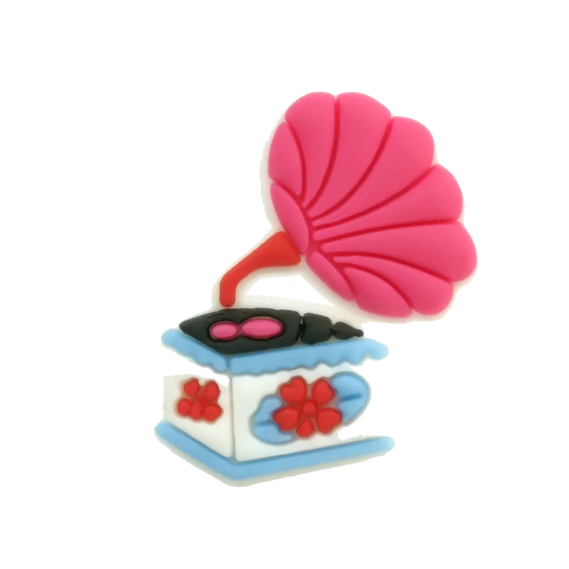 A pink and blue vintage-style gramophone charm with red floral accents for 20pcs musical instruments accessories decorations buckles