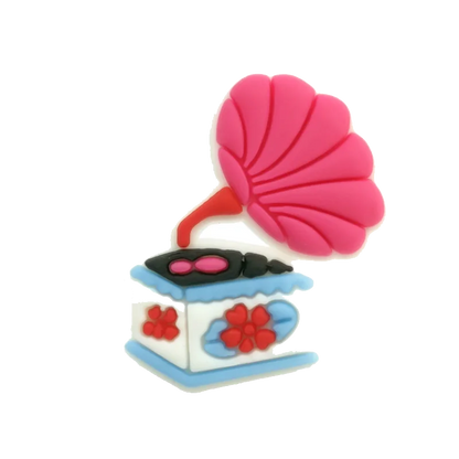 A pink and blue vintage-style gramophone charm with red floral accents for 20pcs musical instruments accessories decorations buckles