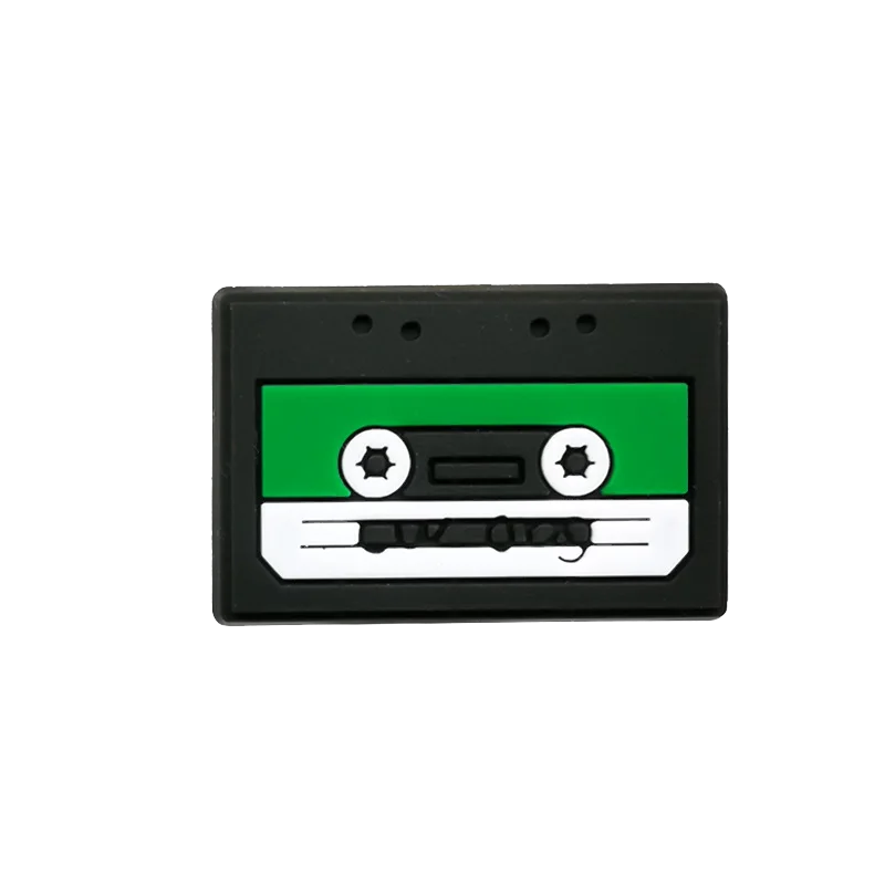 Black cassette tape charm with green and white label for 20pcs musical instruments accessories decorations buckles