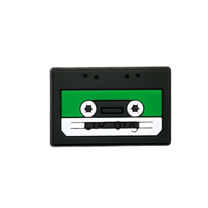 Black cassette tape charm with green and white label for 20pcs musical instruments accessories decorations buckles