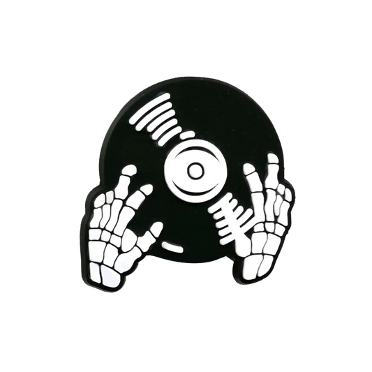 Black vinyl record shaped pin with white skeletal hands designed as accessories decorations buckles for men women kids 20pcs musical instruments