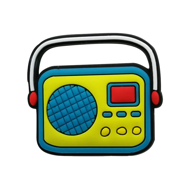 Vibrant yellow and blue retro-style portable radio charm with red accents from 20pcs musical instruments accessories decorations buckles for men women kids
