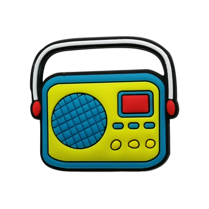 Vibrant yellow and blue retro-style portable radio charm with red accents from 20pcs musical instruments accessories decorations buckles for men women kids