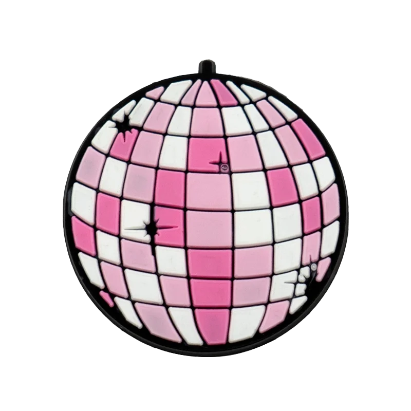 Pink and white disco ball pin with black border from 20pcs musical instruments accessories decorations buckles set for men women kids
