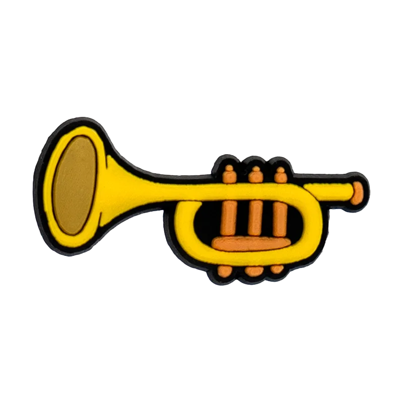 Yellow trumpet-shaped cartoon pin with black outline and orange accents for 20pcs musical instruments accessories decorations buckles
