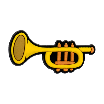 Yellow trumpet-shaped cartoon pin with black outline and orange accents for 20pcs musical instruments accessories decorations buckles