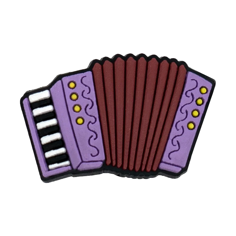 Purple and maroon accordion-shaped charm with yellow buttons decorative swirls from 20pcs musical instruments accessories decorations buckles set for men women kids