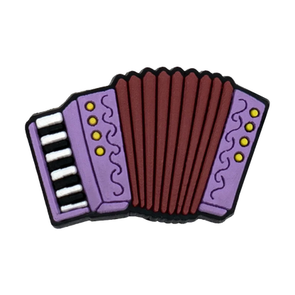 Purple and maroon accordion-shaped charm with yellow buttons decorative swirls from 20pcs musical instruments accessories decorations buckles set for men women kids
