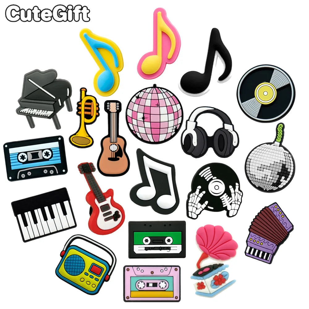 A collection of colorful rubber 20pcs musical instruments accessories decorations buckles for men women kids