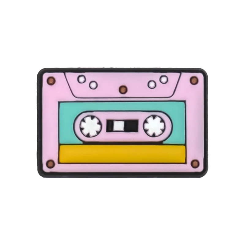 Pastel pink cassette tape charm with mint green label white spools and brown rivets 20pcs musical instruments accessories decorations buckles for men women kids