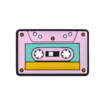 Pastel pink cassette tape charm with mint green label white spools and brown rivets 20pcs musical instruments accessories decorations buckles for men women kids