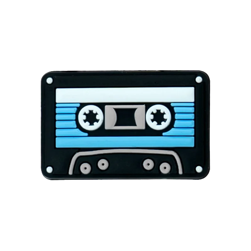 Black cassette tape shaped charm with blue and white accents 1 20pcs musical instruments accessories decorations buckles for men women kids