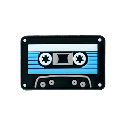Black cassette tape shaped charm with blue and white accents 1 20pcs musical instruments accessories decorations buckles for men women kids
