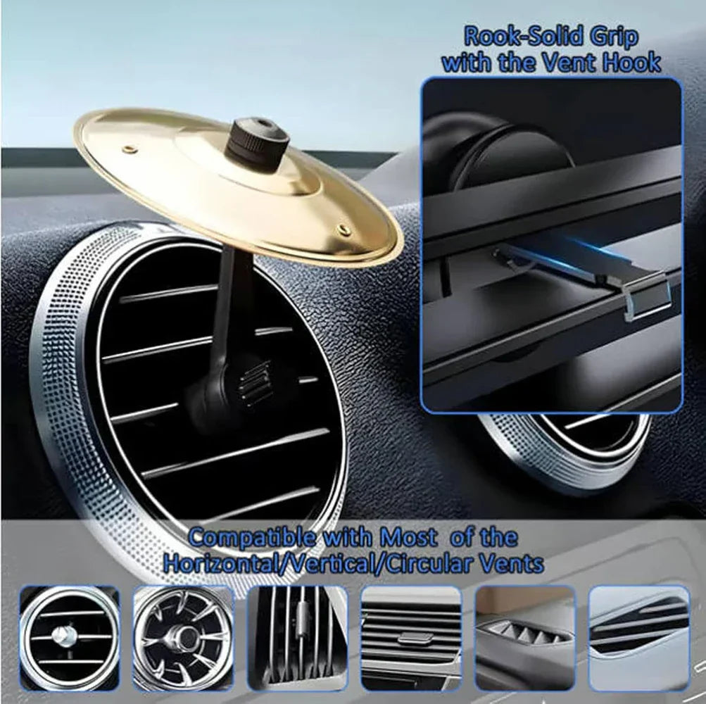 Gold-colored metallic cymbal air vent with black plastic components for 2pc car crash mini drum musical instrument